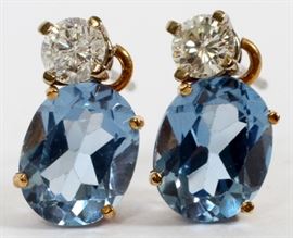 BLUE TOPAZ & DIAMOND EARRINGS, PAIR, H 1/2''