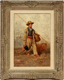 ALFREDO FORTUNA (1905-1973), OIL ON CANVAS, H 15 3/4", W 9 7/8", ITALIAN BOY