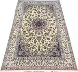 PERSIAN NAIN HAND WOVEN SILK AND WOOL RUG, W 5' 7", L 8' 9"