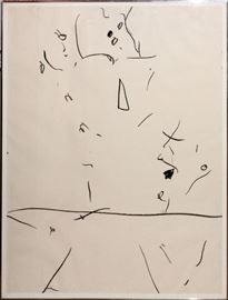 GORDON NEWTON (DETROIT), BLACK/WHITE CRAYON DRAWING, C. 1970, H 50", W 38"~