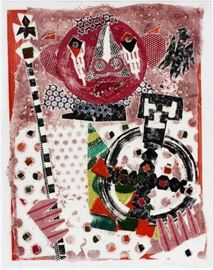 ROLF NESCH (NORWEGIAN/GERMAN, 1893-1975), COLOR METAL PRINT, "VARIATIONS THE KING", PLATE SIZE: H 23 3/4", W 17 3/4"~