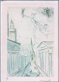 SALVADOR DALI (SPANISH, 1904-1989), ETCHING IN GREEN,, 1972, 24" X 16 1/4", "WALL STREET"~