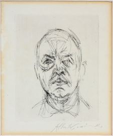 ALBERTO GIACOMETTI (SWISS/ITALIAN, 1901-1966", ETCHING, 1968, PLATE SIZE: H 5 1/4", W 4 1/8", "HEAD OF A MAN"~