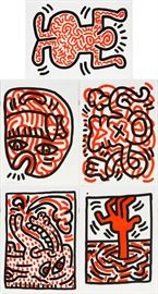 KEITH HARING (AMERICAN, 1958-1990), COLOR LITHOGRAPHS, "LUDO" 1985, SHEET SIZE: H 25 3/4", W 19"~