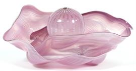 DALE CHIHULY, LAVENDER GLASS SEAFORM, 3 PCS, H 4", L 10 1/8", D 7"~ ^