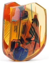 

JOEL PHILIP MYERS, (AMERICAN, 1934-), MULTI COLOR GLASS SCULPTURE, H 13 1/2"~ ^
