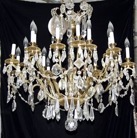 ITALIAN BRASS & CUT CRYSTAL MANSION SIZE CHANDELIER, 20TH C., H 34", DIA 33"