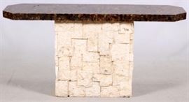 MAITLAND SMITH TILED TABLE & STONE BASE, H 27 1/4", L 56 1/2", D 16 1/4"