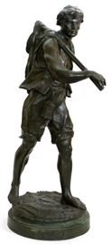 EMILE LOUIS PICAULT, FRENCH, BRONZE SCULPTURE, 19TH C., H 31", W 12", "PECHEUR"