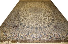 

NAIN PERSIAN OVER ALL FLORAL DESIGN ON IVORY SILK &WOOL ORIENTAL RUG W 10'11" L 16'10"
