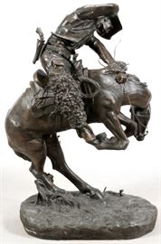 AFTER FREDERIC REMINGTON (AMERICAN, 1861-1901), MONUMENTAL BRONZE SCULPTURE, H 54", W 22", D 33", THE RATTLESNAKE