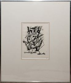 KASIMIR MALEVICH (RUSSIAN/UKRAINIAN, 1879-1935), LITHOGRAPH, 1913, IMAGE: H 5", W 3 3/4"