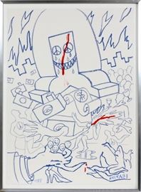 MARK KOSTABI (US/ITALIAN, B. 1960), CRAYON DRAWING, 1988, 40 3/4" X 29 5/8", UNTITLED