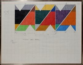 LARRY ZOX (AMERICAN, 1936-2006), WATERCOLOR ON GRAPH PAPER, 1965, H 17", W 22", "SCISSORS JACK SERIES"
