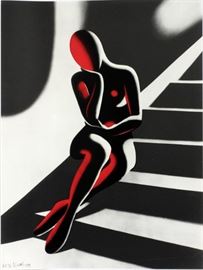 MARK KOSTABI (US, B. 1960), SCREENPRINT, 1989, IMAGE & PAPER: H 39 5/8", W 29 7/8", "UPWARDLY", SEATED FEMALE NUDE~