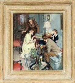 JOHN GANNAM, (US, 1907-1965), GOUACHE ON BOARD, C. 1951 H 21'', W 18 1/2'', "HOME LIFE IN AMERICA"