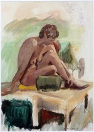 AFTER RAPHAEL SOYER, (AMERICAN, 1899-1987) PASTEL, H 21'', W 15'', NUDE SEATED WOMAN