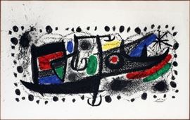 

JOAN MIRO (SPANISH, 1893-1985), COLOR LITHOGRAPH, IMAGE CA.: H 13", W 21", "STAR SCENE"~
