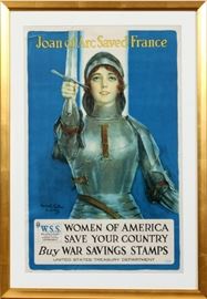 WILLIAM HENRY "HASKELL" COFFIN, (AMERICAN, 1878-1941) WAR SAVINGS STAMPS POSTER, H 28 1/2'', W 19'', 'JOAN OF ARC SAVED FRANCE'