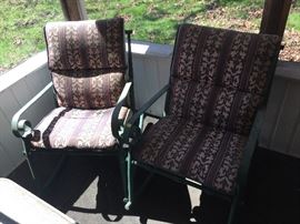 Wrought iron patio rockers w/cushions