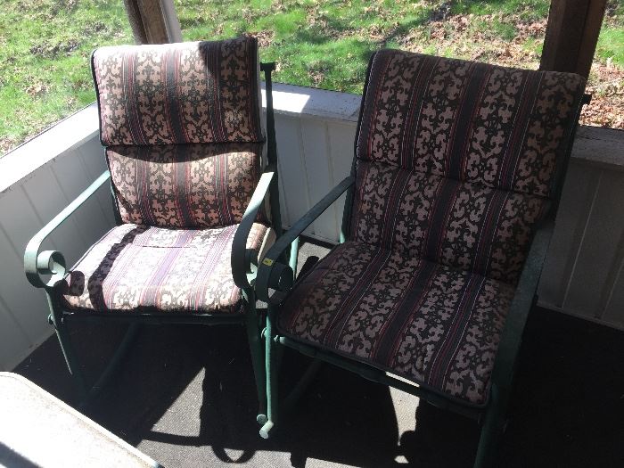 Wrought iron patio rockers w/cushions
