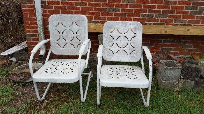 White metal lawn chairs