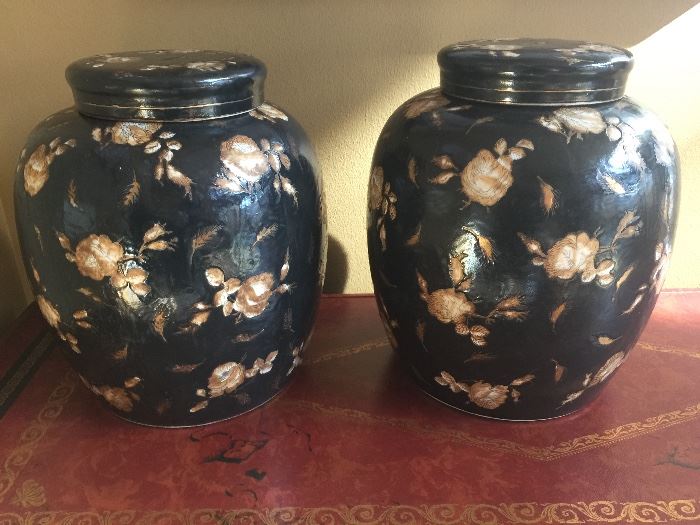 12. Pair of Black Asian Jars (10" x 13")