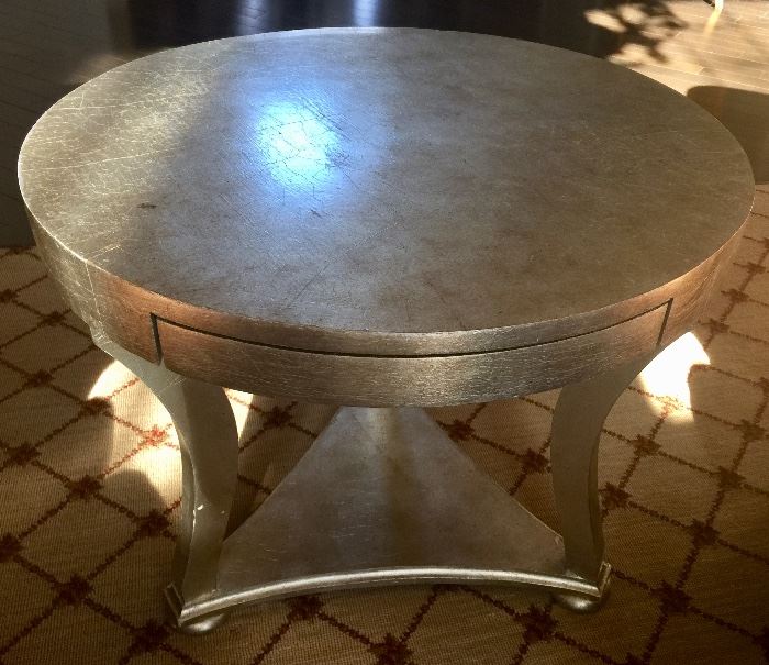 14. Round Metallic Painted Side Table w/ 1 Drawer (26"  x 22")