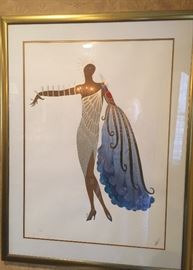 50. Erte Art Deco Woman on White Background Signed & Numbered 165/300 Gold Framed Serigraph (33" x 43")