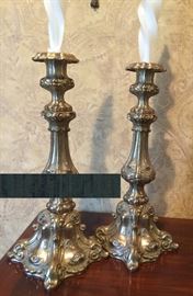 54. 15" Pair of Ornate Brass Candleholders