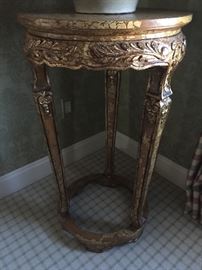 66. 20" Round Distressed Crackle Finish Carved Pedestal Stand 35" Ht.