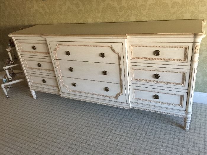 60. French Painted Triple Dresser (78" x 20" x 35")