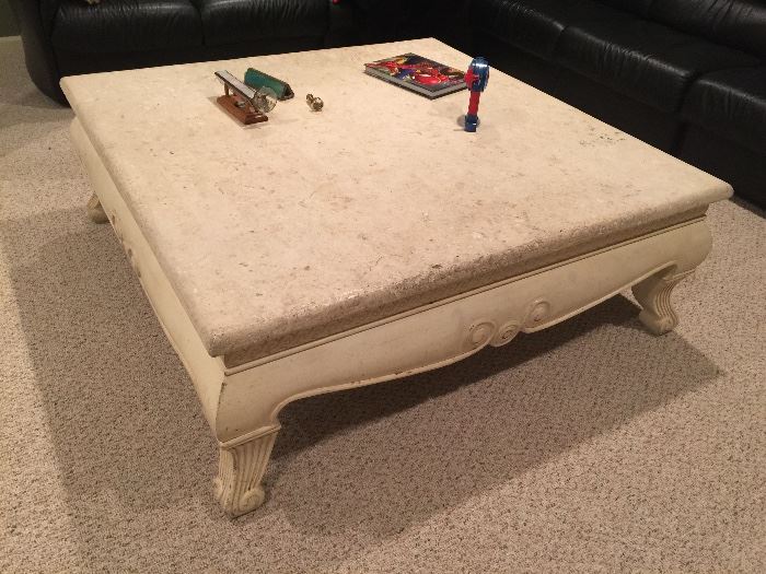 99. Travertine Top w/ Painted Base Coffee Table (48" x 48" x 17")