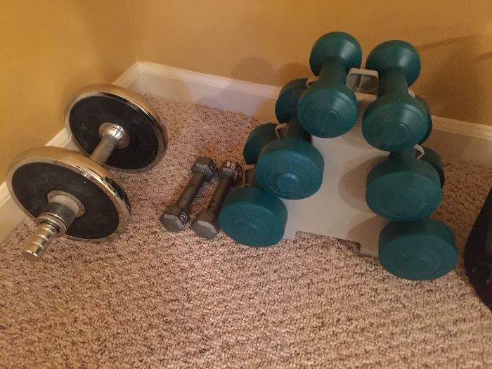 119. Set of 3 Pairs of Dumbbells (Teal Plastic Covered)