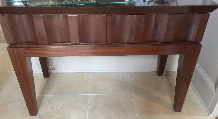 7. Banded Mahogany Console Table w/ Two Drawers & Three 23" leaves (51" x 23" x 34", extends to 120")