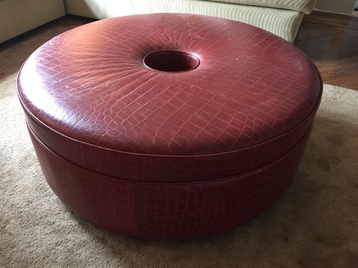 9. Round Leather Cocktail Ottoman on Casters (42" x 16")