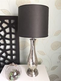 Pair of Mirrored Glass Table Lamp w/ Black Shade (32")
