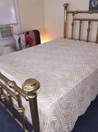 another antique brass bed with lovely hand crocheted bed spread