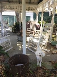 outdoor furniture with two early cast iron wash pots--Hey Mr. Cosmo!