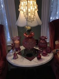 Cranberry glass lamp