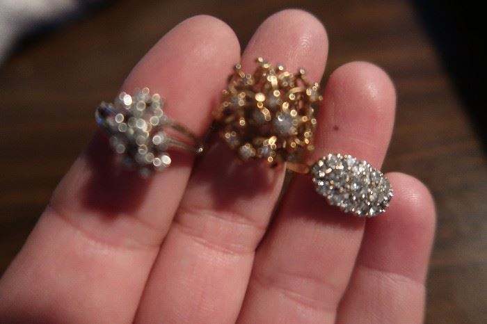 Vintage diamond and gold cocktail rings, with appraisals.
