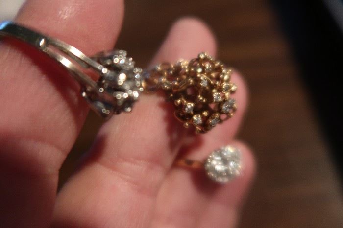 Vintage diamond and gold cocktail rings, with appraisals.