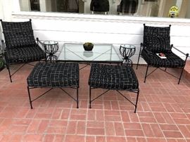JANUS et Cie coffe table, side tables, 2 chairs with ottoman