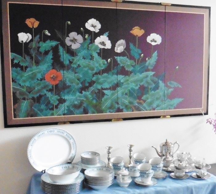 Noritake china-Burlington. Four panel painted screen
