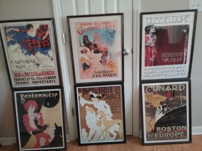 reproduction vintage posters with frames, 8 total ...3 REMAIN