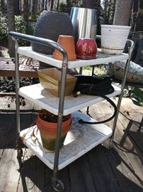 Vintage kitchen cart, small sampling of planter pots