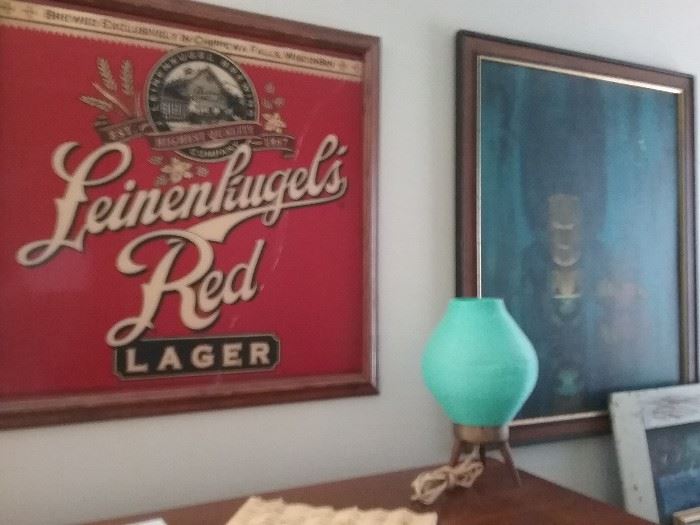 Vintage beer sign, lamp and art print sold