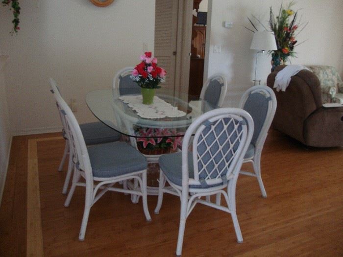 Cane Dining set with Glass top & 6 chairs
