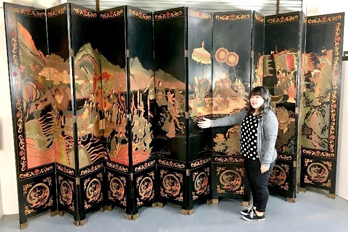 Huge Chinese 12 Panel Coromandel Screen 8ft tall