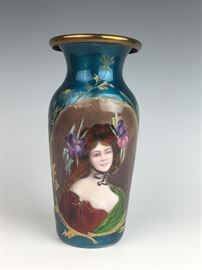Wonderful Art Nouveau Enamel Portrait Vase C.1890